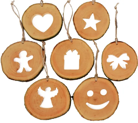 Set decoratiuni de craciun cu motive din felii de lemn New Way Decor