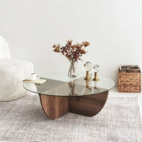 Masa cafea cu sticla 90 X 30 X 90 Lily - Walnut