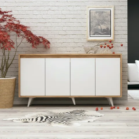 Dulap Tip Consola Shans Culoare Stejar cu Alb 140 X 86 X 40