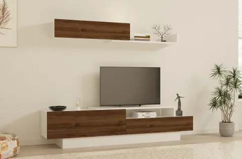 Set Mobilier Living Comoda si Polita Elda - White, Walnut