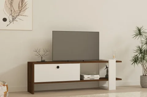 Comoda TV Gaye - Walnut, White 120 X 36.8 X 25