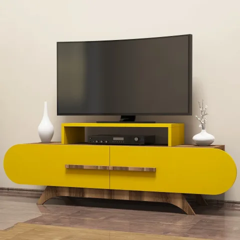 Comoda TV cu Spatiu Receiver Rose - Walnut, Yellow 145 X 49.8 X 36.8