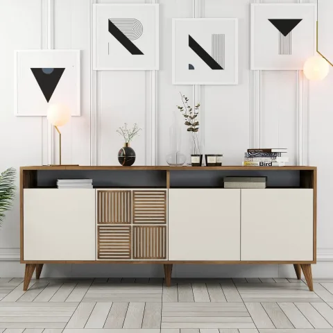 Dulap Tip Consola Milan - Walnut, Cream 180 X 78.6 X 35