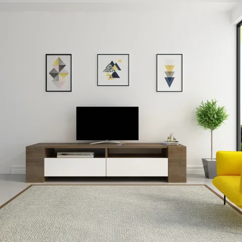 Comoda TV Sosruko - Walnut, White 155 X 35 X 35