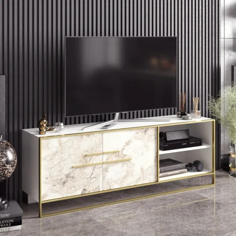 Comoda TV cu Ornament Auriuiu Polka - White 160 X 56.6 X 38.5