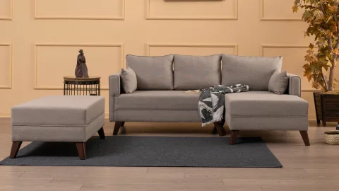 Canapea Tip Coltar Tapitat cu Taburet Bella Corner Sofa Right 2 - Cream