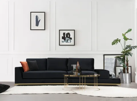 Canapea cu 4 Locuri si Suport Cafea Line With Side Table - Black
