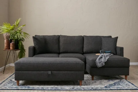 Canapea Tip Coltar Tapitat cu Taburet Eva Right - Anthracite