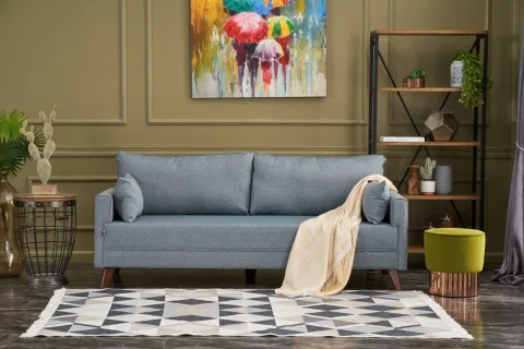 Canapea Extensibila cu 3 Locuri Tapitata Bella Soft Yataklı uclu Koltuk - Blue