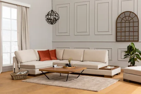 Canapea Tip Coltar cu Suport Cafea Tulip Corner Left Without Pouf - Beige