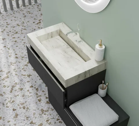 Lavoar din HPL cu 1 cuva centrala, 80 cm, stejar de gheață, Idea