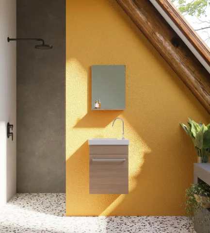 Set mobilier baie, lavoar 42 cm și oglindă cu poliță, rovere fumo, Perla
