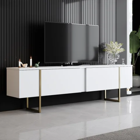 Comoda TV 180 X 30 X 50 Luxe - alb si auriu