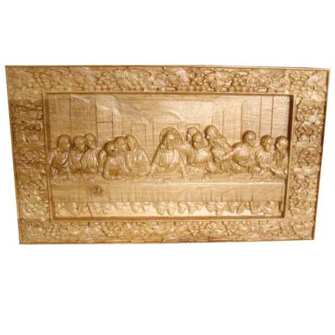 Icoana sculptata Cina cea de Taina, rama struguri, lemn masiv, stejar, 33x19.5 cm