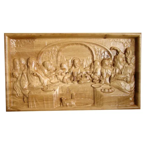 Icoana sculptata Cina cea de Taina, rama simpla, lemn masiv, stejar, 27.5x16 cm