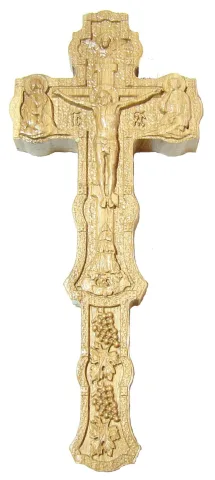 Cruce Binecuvantare sculptata, lemn masiv, stejar, dimensiuni 22.5x9.5 cm