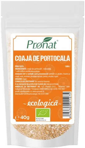 Coaja de portocala bio, maruntita, 40g Pronat