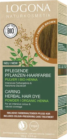 Vopsea de par bio pe baza de plante, maro chihlimbar 100g Logona