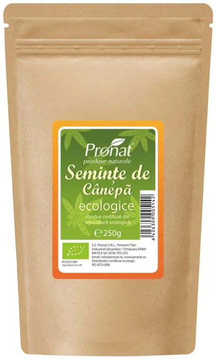 Seminte de canepa bio decorticate, 250g Pronat
