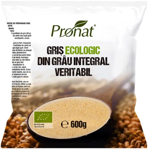 Gris bio din grau integral veritabil, 600g Pronat