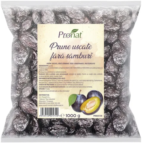 Prune uscate, fara samburi, 1kg Pronat