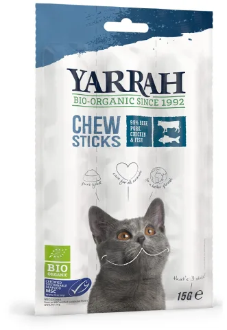 Betisoare bio de mestecat pentru pisici, 3 buc (15g) Yarrah