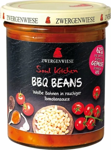 Fasole alba bio in sos de rosii BBQ, 370g Zwergenwiese