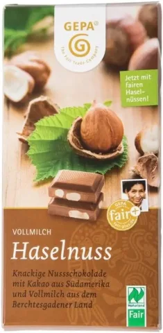 Ciocolata cu lapte si alune de padure, bio si fairtrade, 100g Gepa