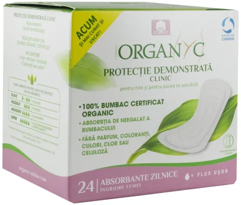 Absorbante zilnice subtiri din bumbac organic ambalate individual 24 buc Organyc