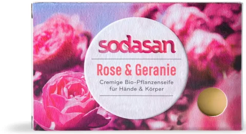 Sapun bio cu trandafiri si geranium, 100g Sodasan