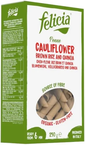 Penne bio din orez brun si quinoa, cu conopida, 250G Felicia