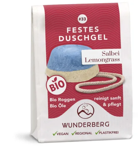 Gel de dus solid bio cu salvie si lemongrass, 80g Wunderberg