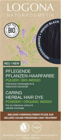 Vopsea de par pulbere, pe baza de plante, negru indigo, 100g Logona