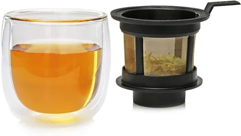 Hot Glass System, pahar cu pereti dubli pentru ceai, cu filtru integrat, 130ml, Finum
