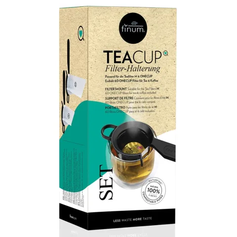Teacup set, 60 de filtre naturfine pentru ceai + suport de prindere, Finum