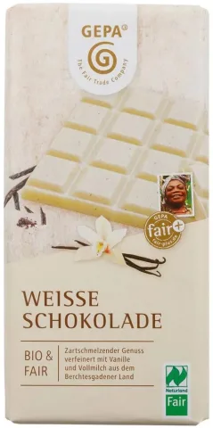 Ciocolata alba bio si fairtrade cu vanilie, 100g Gepa