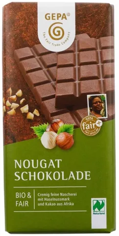 Ciocolata bio si fairtrade cu lapte si nougat, 100g Gepa