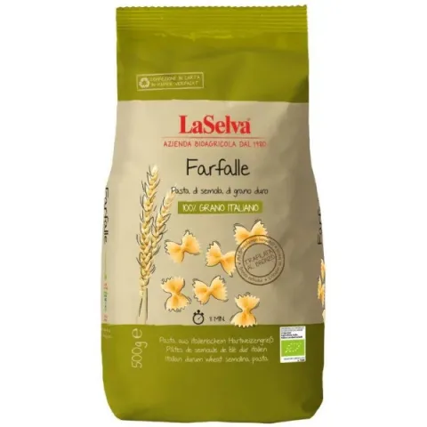 Farfalle bio din grau dur, 500g LaSelva