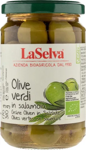 Masline verzi bio în saramura, 310g LaSelva