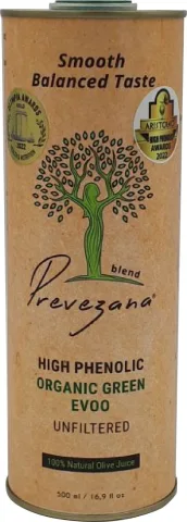 Ulei de masline cu continut mare de fenoli, bio, nefiltrat, gust echilibrat, 500ml Prevezana Green Olive Oil