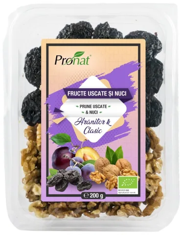 Mix bio de prune uscate si nuci hranitor si clasic 200g Pronat