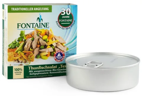 Salata de ton Texas cu legume bio si ulei de floarea soarelui presat la rece, 200g Fontaine