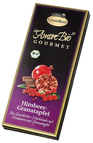 Ciocolata amaruie cu zmeura si rodie, 55% cacao, 100g Liebhart's Amore Bio
