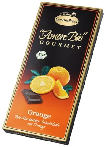 Ciocolata amaruie cu portocale, 55% cacao, 100g Liebhart's Amore Bio