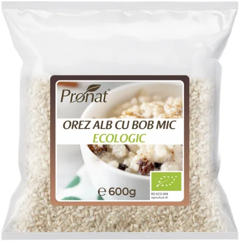Orez alb bio cu bob mic, 600g Pronat
