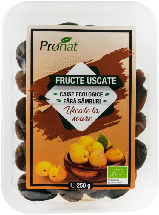 Caise bio fara samburi, fructe uscate la soare, 250g Pronat