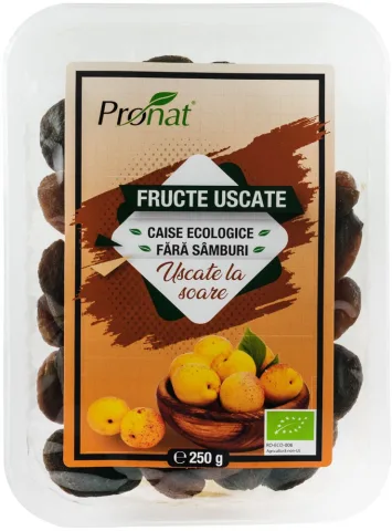 Caise bio fara samburi, fructe uscate la soare, 250g Pronat