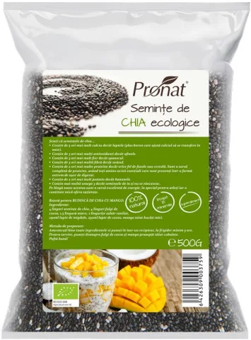 Seminte de chia bio, 500g Pronat