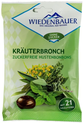 Bomboane fara zahar pentru tuse cu 21 de plante medicinale, 75g Wiedenbauer