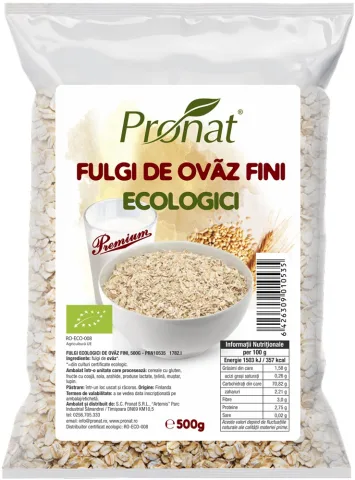Fulgi bio de ovaz fini, 500g Pronat